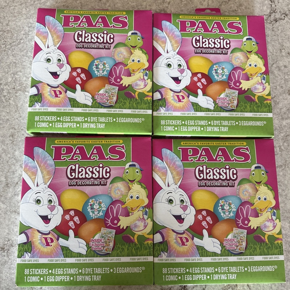 PAAS Lot Of 4 Egg Decorating Kit Dye Tablets Egg Dipper Stickers Stands Easter